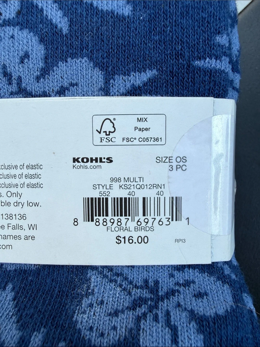 Sonoma Crew Socks - Light Blue with Multicolor Parrot Pattern (3-Pack)